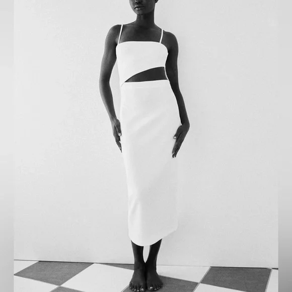 Zara Cut Out Midi Bodycon Shower Bridal Wedding Dress - Picture 5 of 12